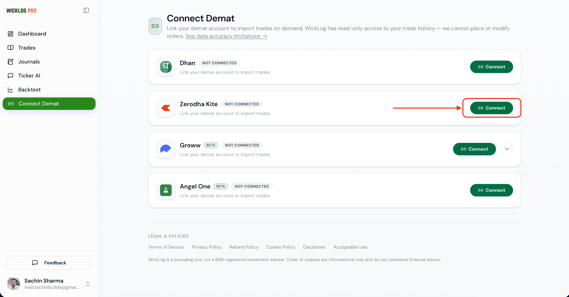 WickLog Connect Demat