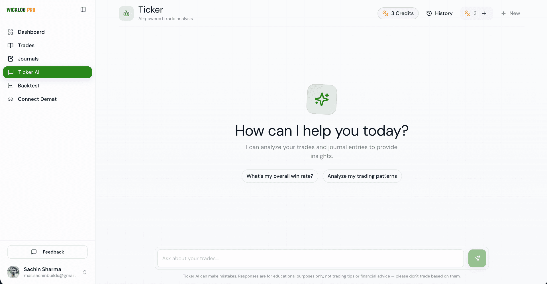 WickLog Ticker AI chat assistant