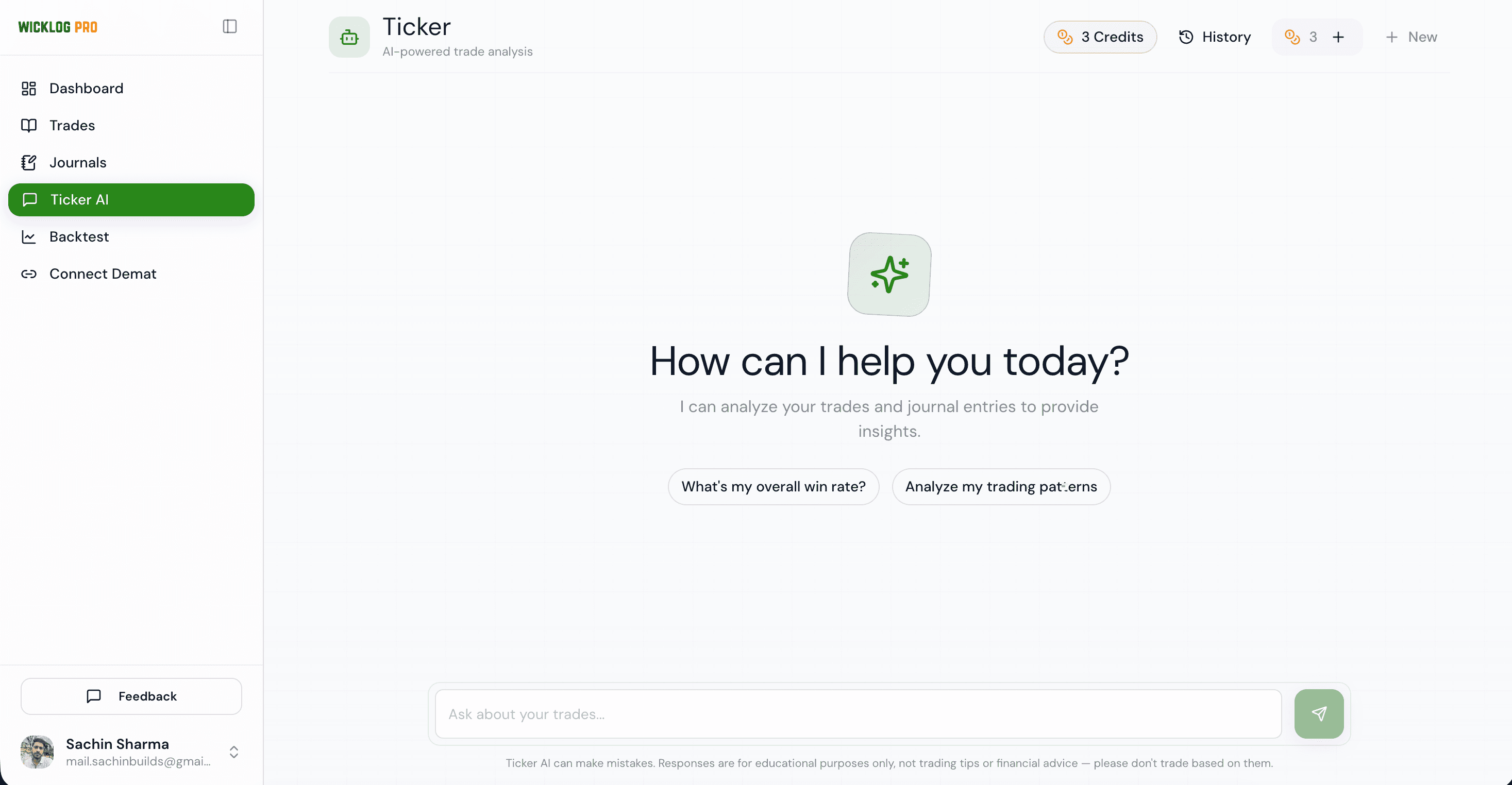 WickLog Ticker AI chat assistant